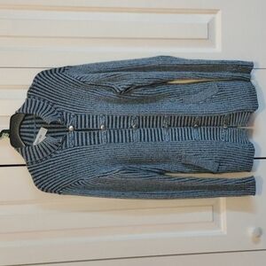 Lana Lee blue ribbed knit long button front sweater medium